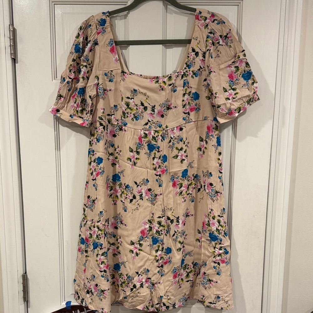 Floral Mini Dress with Square Neckline